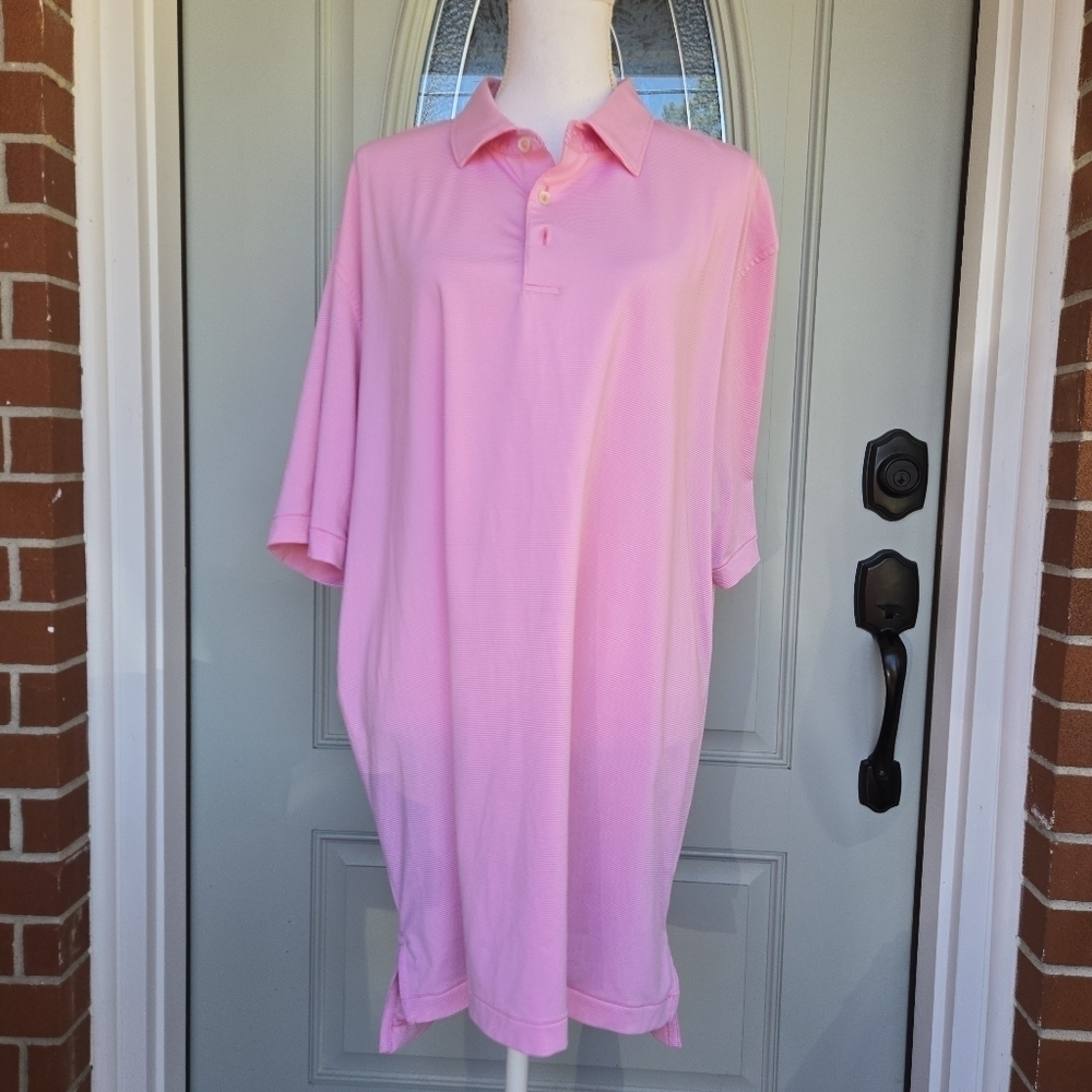 Peter Millar Hales Performance Jersey Polo Golf Pink White Stripe Summer Comfort